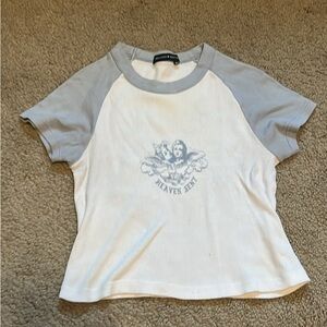 Brandy Melville Blue Graphic Crop T-Shirt